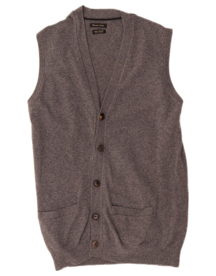 Massimo Dutti Ärmelloser Herren-Cardigan-Pullover aus mittelgrauer Wolle