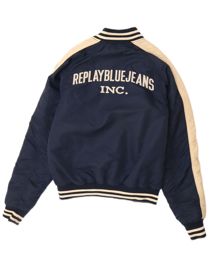 REPLAY Herren Graphic Varsity Jacke UK 38 Medium Navy Blue Colourblock