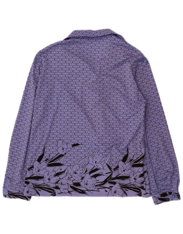 Vintage Damen Grafik-Hemdbluse UK 14 Großes lila Blumenmuster aus Polyester