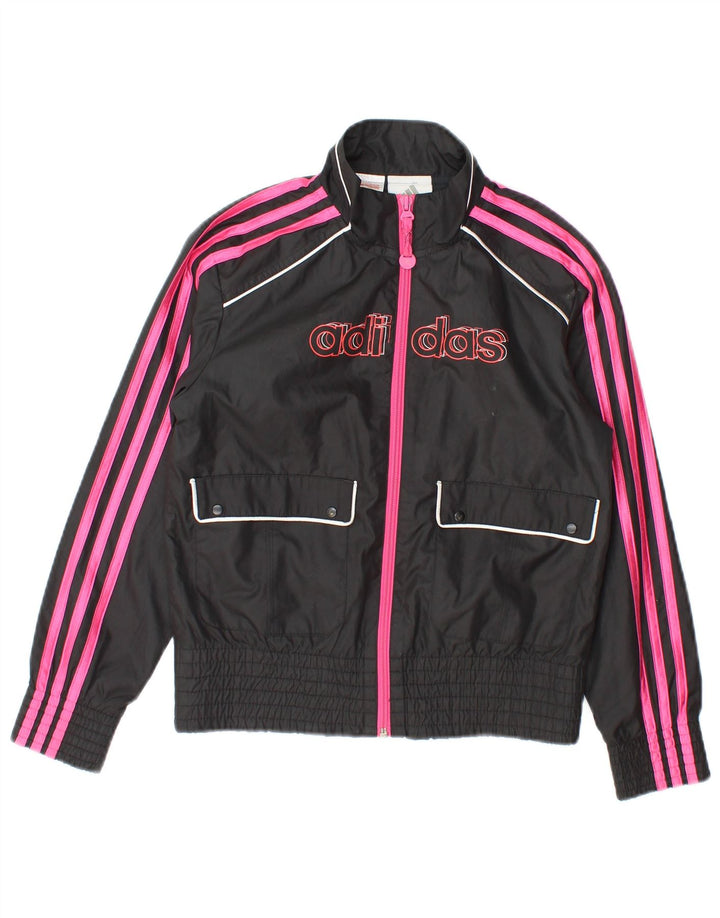 Adidas Mädchen-Trainingsanzugoberteil mit Grafik, 9–10 Jahre, schwarzes Polyester