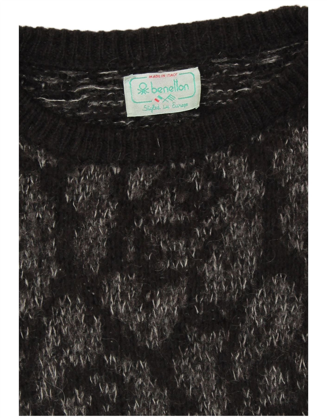 BENETTON Damen-Pullover mit Rundhalsausschnitt, Gr. 18, XL, Schwarz mit Blumenmuster