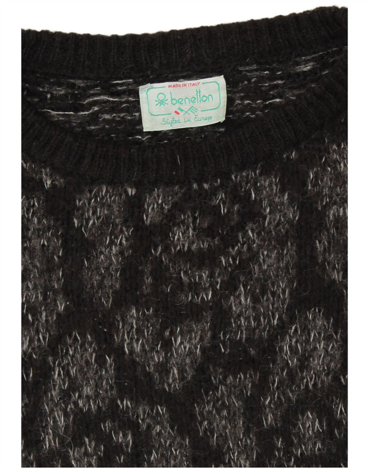 BENETTON Damen-Pullover mit Rundhalsausschnitt, Gr. 18, XL, Schwarz mit Blumenmuster