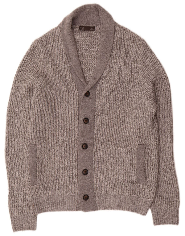 Marks & Spencer Mens Cardigan Sweater Medium Grey Flecked Acrylic