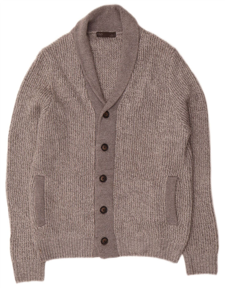 Marks & Spencer Herren-Cardigan-Pullover Mittelgrau geflecktes Acryl