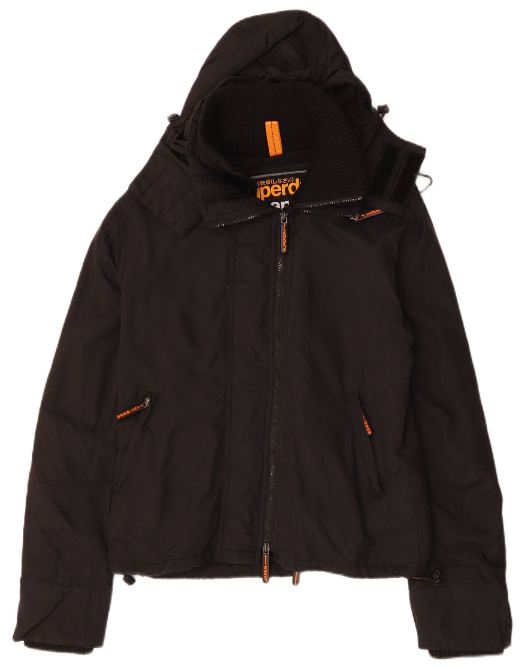 Superdry Damen-Windbreakerjacke mit Kapuze, UK 16, Größe L, Schwarz, Polyester