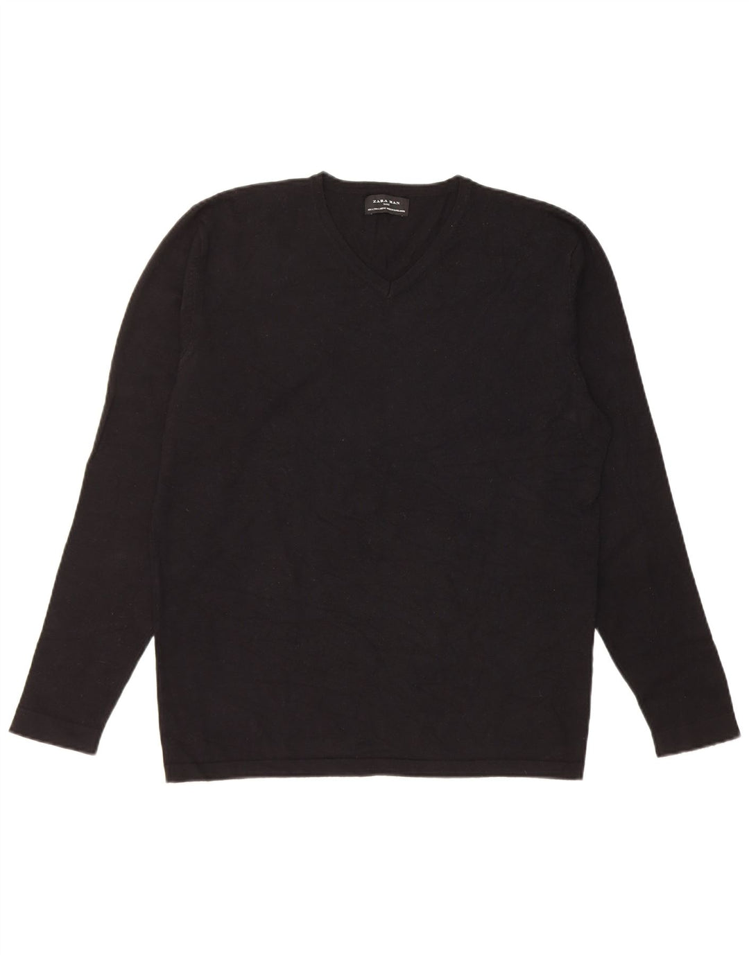 Zara Herren-Pullover mit V-Ausschnitt, groß, schwarze Viskose