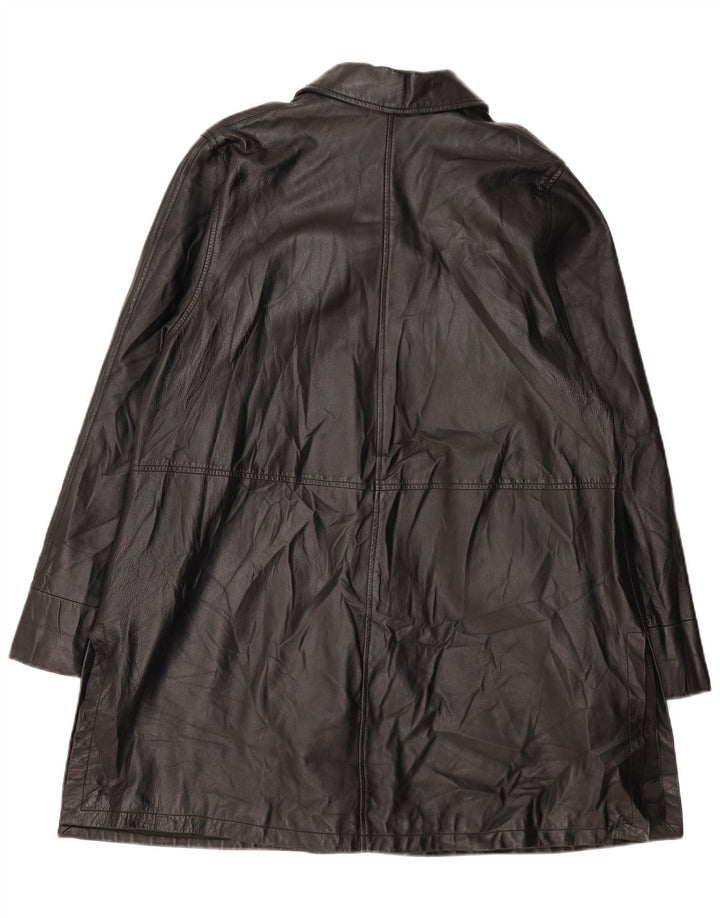 VINTAGE Damen Übergroßer Ledermantel EU 46 XL Schwarzes Leder
