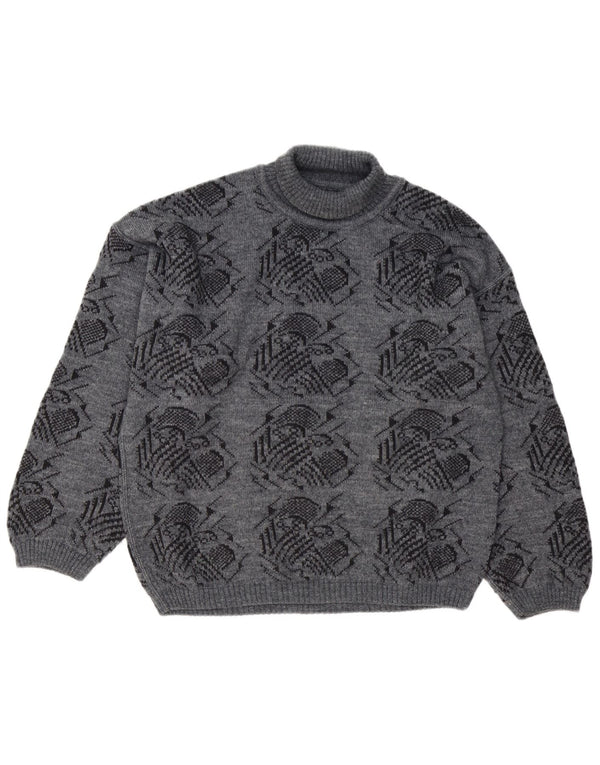 Vintage Herren Rollkragenpullover mit abstraktem Muster, groß, grau