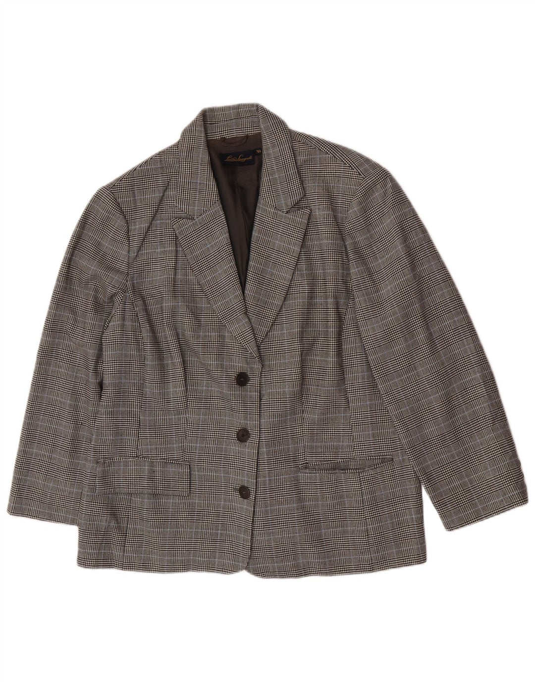 Luisa Spagnoli Damen 3-Knopf-Blazerjacke IT 50 XL grau karierte Wolle