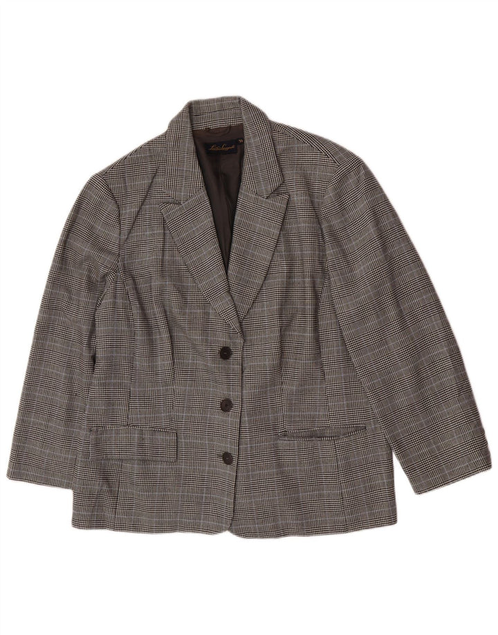 Luisa Spagnoli Damen 3-Knopf-Blazerjacke IT 50 XL grau karierte Wolle