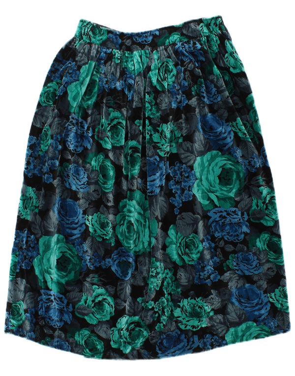 Vintage Damen-Samt-A-Linien-Rock W28 Medium Mehrfarbig geblümt