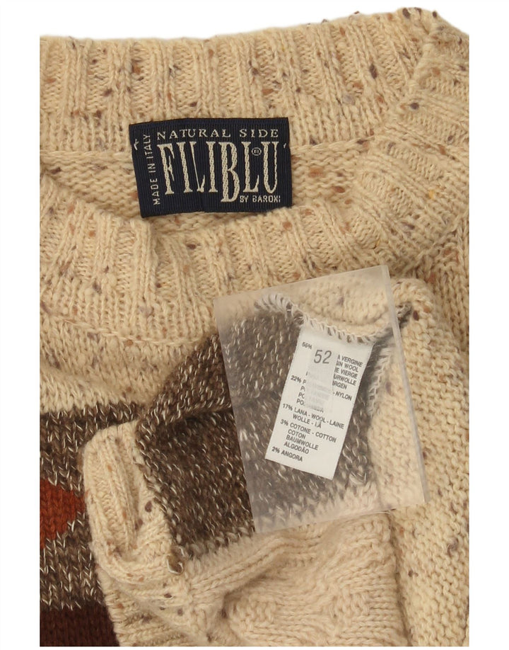 Baroni Herren-Pullover mit Rundhalsausschnitt, IT 52, große beige Fair-Isle-Wolle