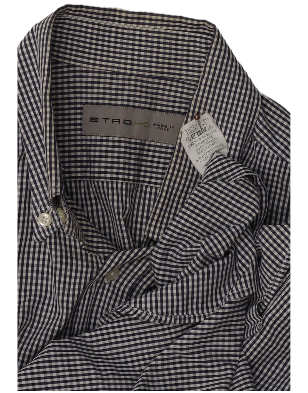ETRO Herrenhemd aus mittelblauer Gingham-Baumwolle in Marineblau