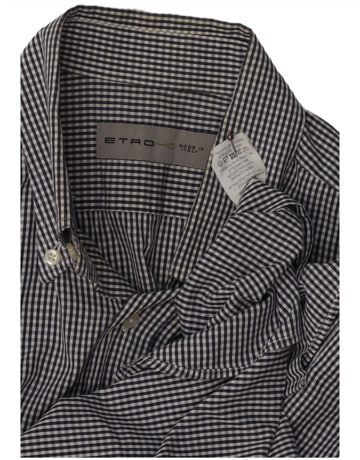ETRO Herrenhemd aus mittelblauer Gingham-Baumwolle in Marineblau