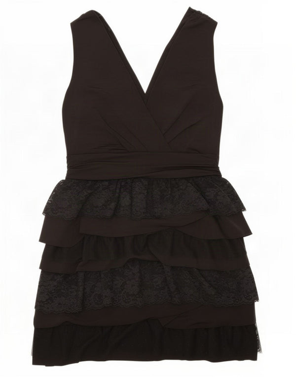 Zara Damen Ärmelloses Schößchenkleid UK 18 XL Schwarz geblümtes Polyester