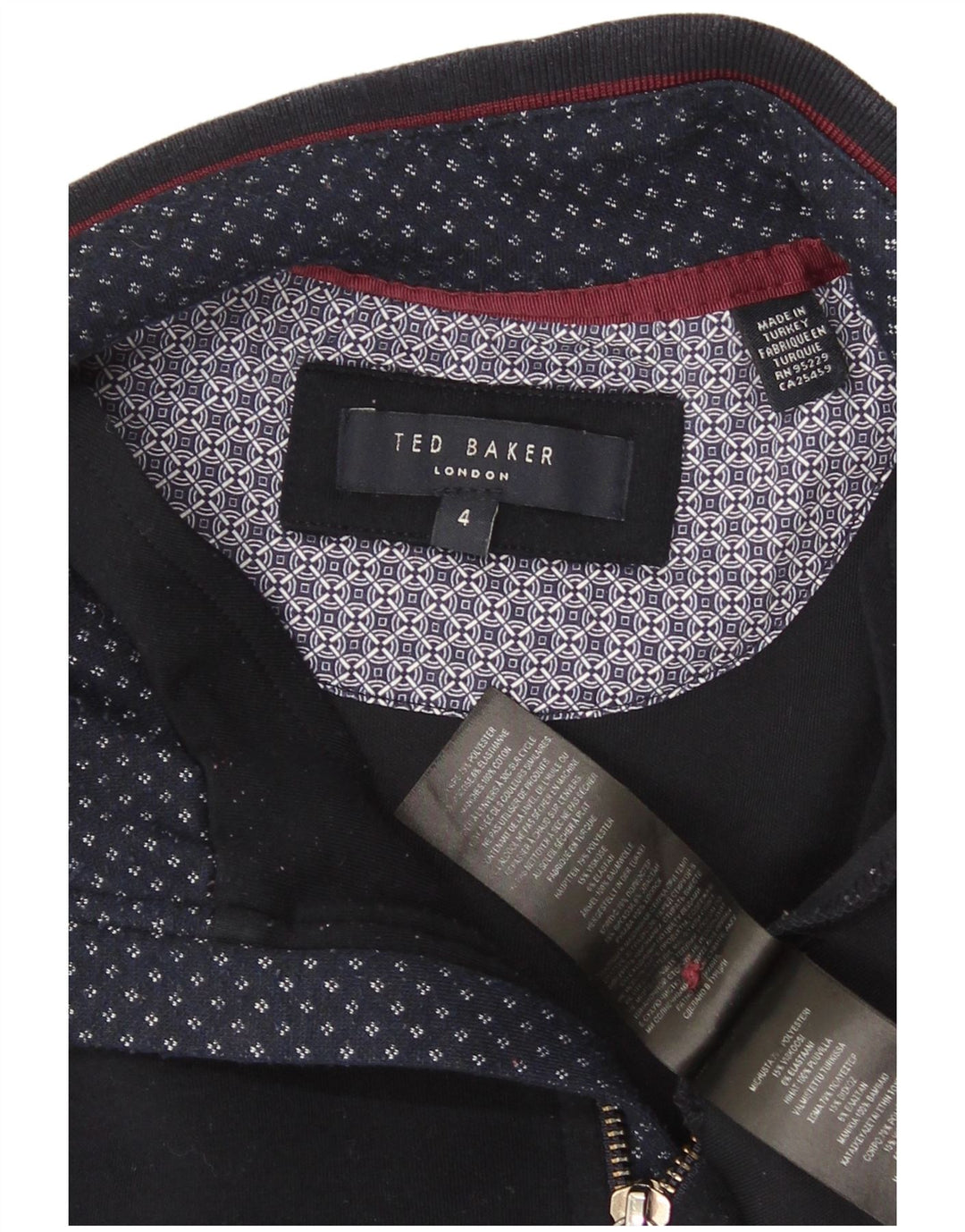 Ted Baker Herren-Sweatshirt mit Reißverschluss am Hals, Größe 4, groß, marineblaues Polyester