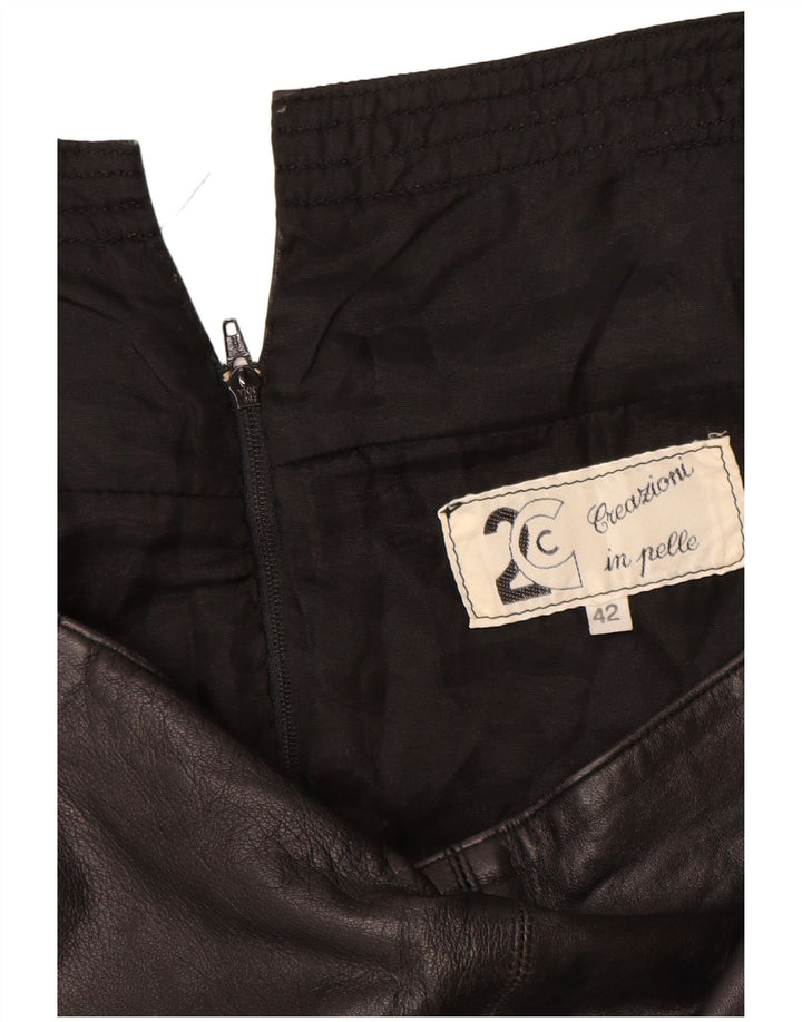 Vintage Damen Midi Lederrock IT 42 Medium W28 Schwarz