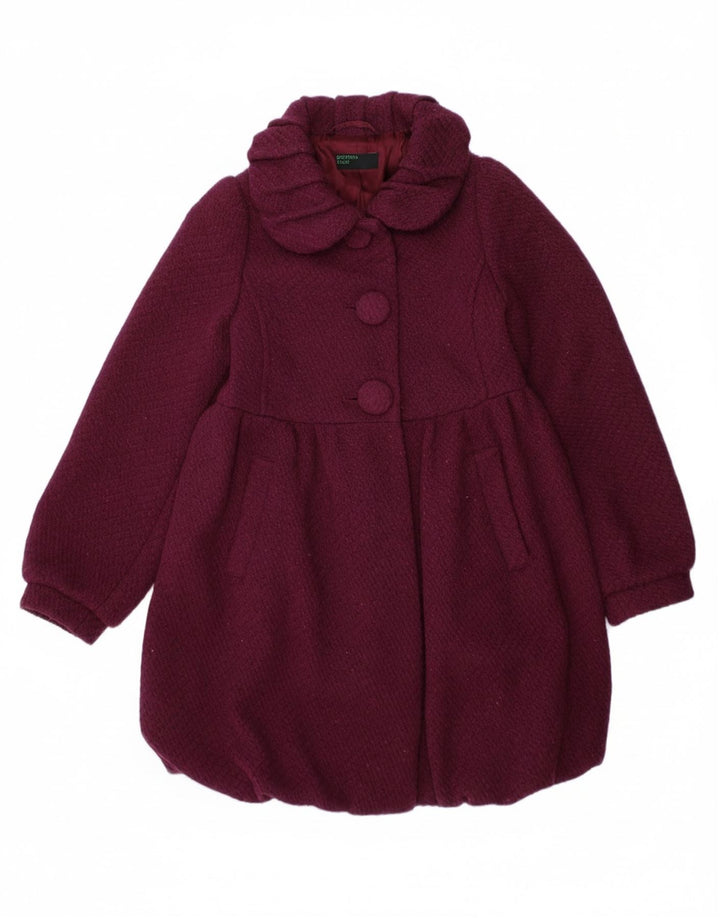 BENETTON Girls Overcoat 6-7 Years Small  Purple Acrylic