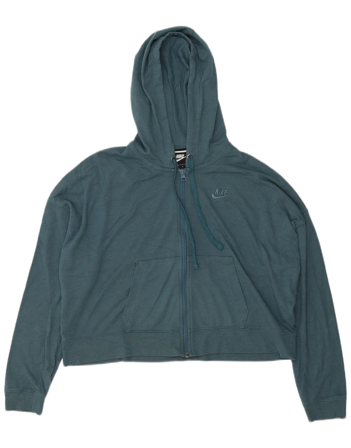 Nike Damen Crop Oversized Zip Hoodie Pullover UK 14 Mittelblaues Polyester