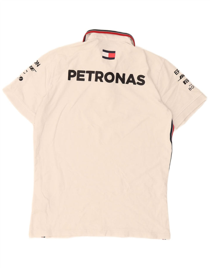 Vintage Herren-Poloshirt mit Grafik, mittelweiß, gestreift, Baumwolle