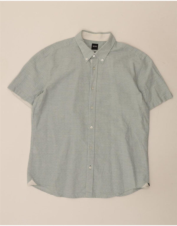 Hugo Boss Herren Kurzarm-Slim-Fit-Hemd XL aus blauer, geometrischer Baumwolle