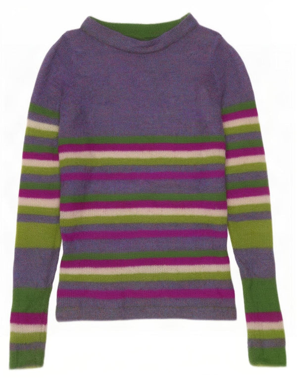 Vintage Womens Turtle Neck Jumper Sweater UK 12 Medium Purple Striped