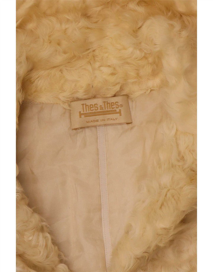 Vintage Damen Kunstfelljacke UK 12 Medium Beige