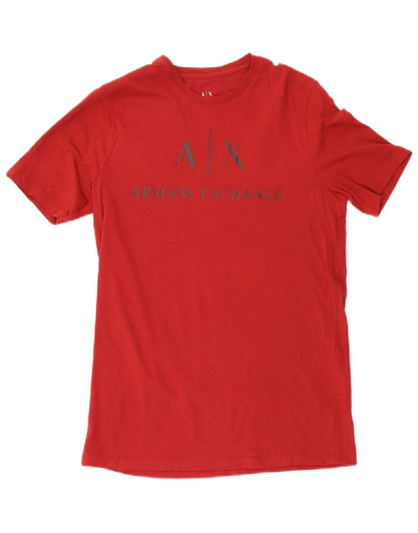 Armani Exchange Herren Grafik-T-Shirt-Oberteil aus mittelroter Baumwolle