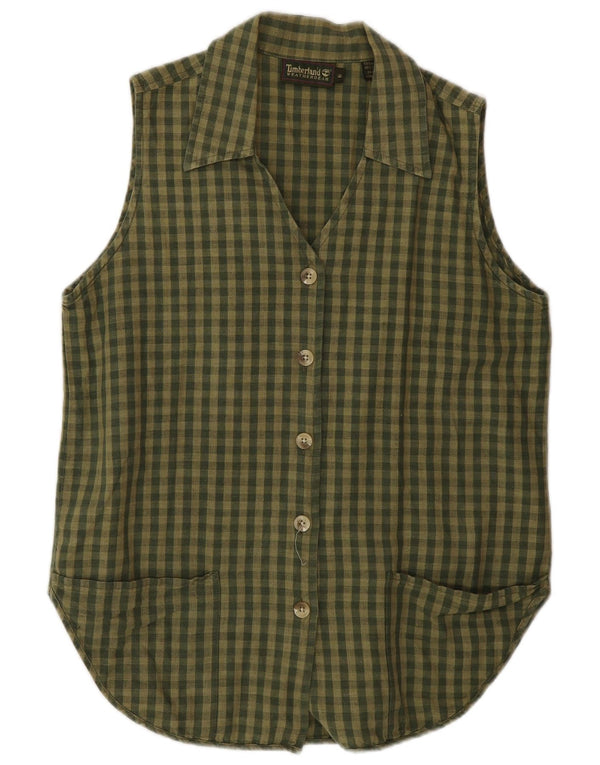 Timberland Damen ärmellose Hemdbluse US 6 Medium Khaki Gingham Leinen