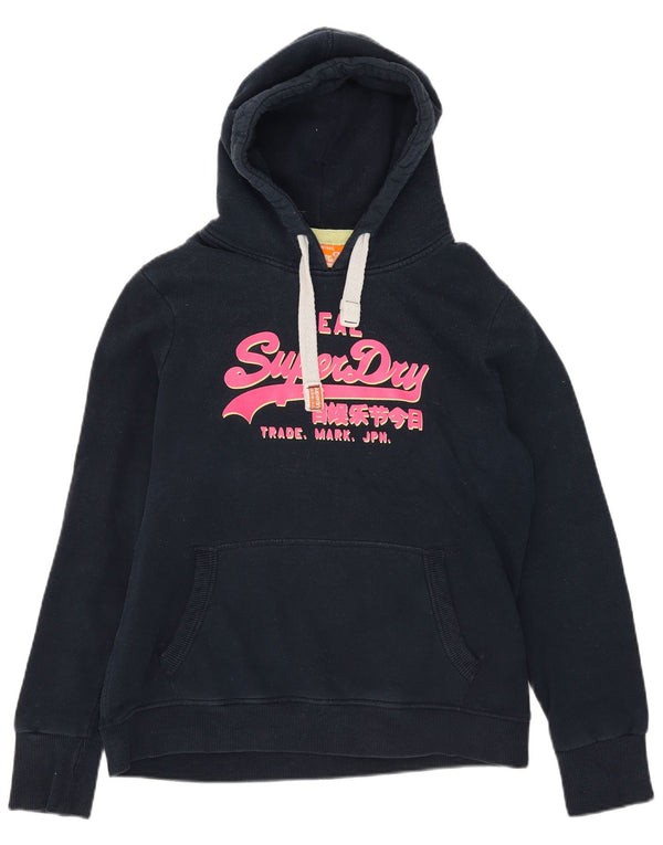 Superdry Damen Graphic Hoodie Pullover UK 18 XL Marineblau Baumwolle