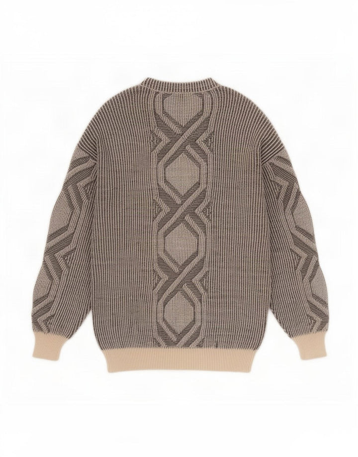 Nuova Moda Herren-Pullover mit Rundhalsausschnitt, mittelgraue geometrische Wolle