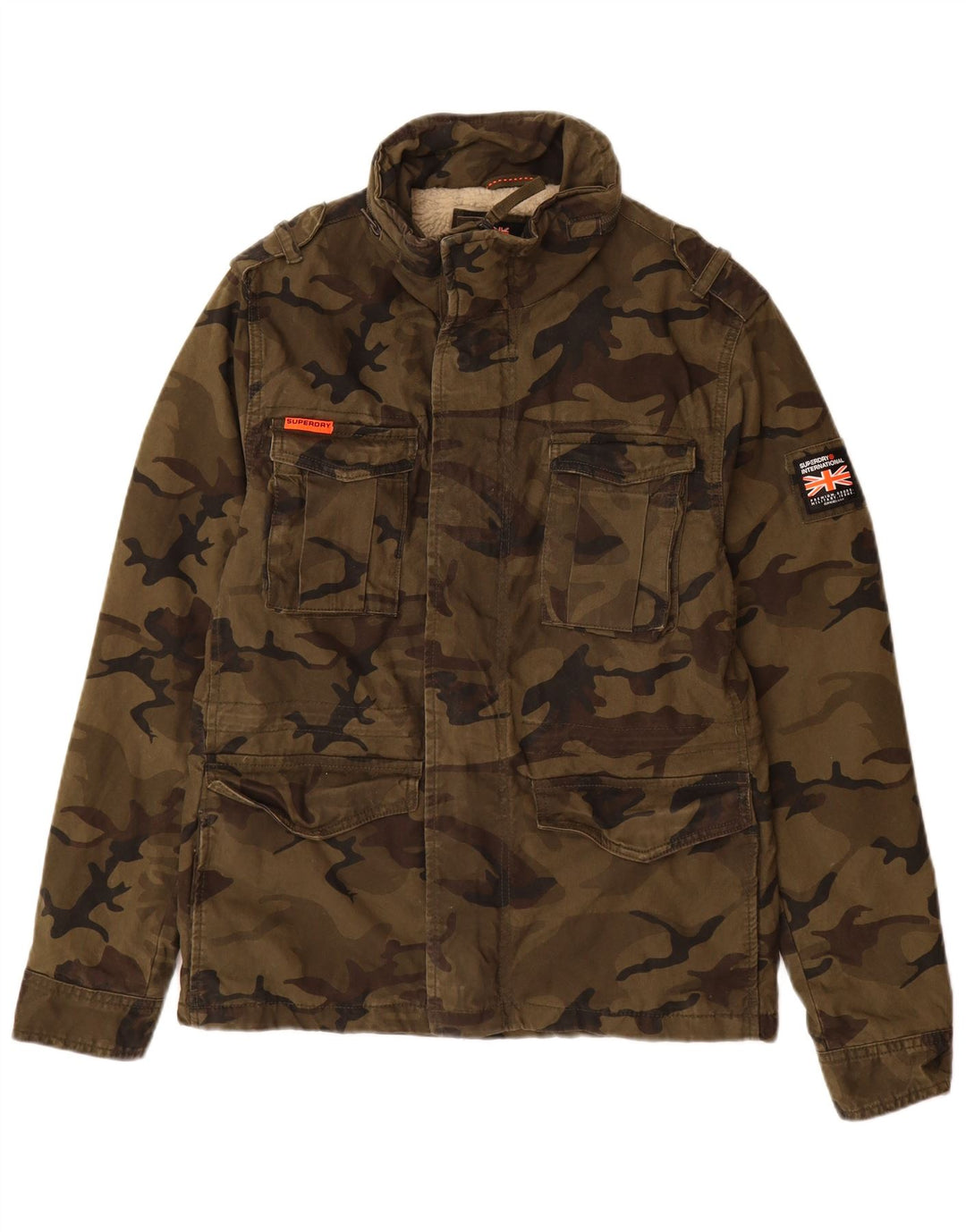 Superdry Herren-Militärjacke mit Kapuze, UK 38, mittlere Khaki-Tarnung, Baumwolle
