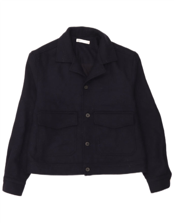 Zara Herren Bomberjacke UK 38 Mittelmarineblaue Wolle