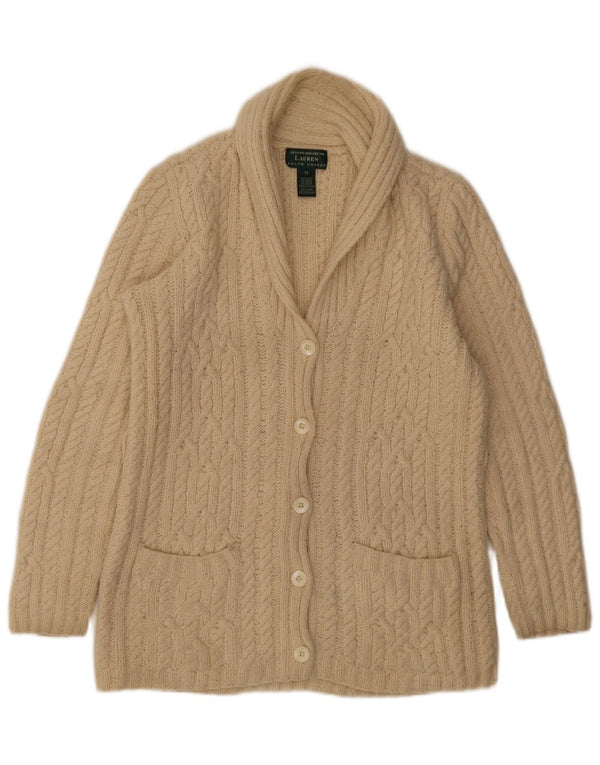 Ralph Lauren Damen-Cardigan-Pullover UK 14 Mittelweiße Wolle