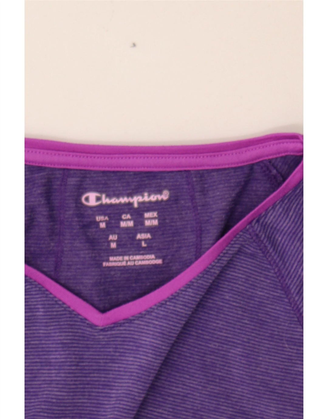 CHAMPION Womens Top Long Sleeve UK 12 Medium Purple Striped Polyester Vintage Champion and Second-Hand Champion from Messina Hembry 