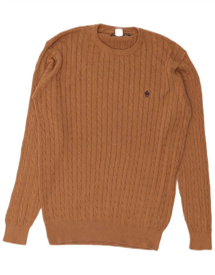 French Connection Herren-Pullover mit Rundhalsausschnitt aus mittelbrauner Baumwolle