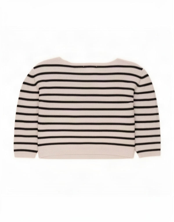 Zara Damen-Pullover mit 3/4-Ärmeln und U-Boot-Ausschnitt, Gr. 14, mittelweiß gestreift