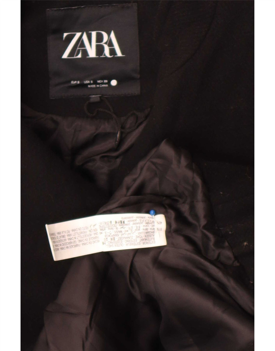 Zara Damen Übergroße Bomberjacke UK 10 Small Schwarze Wolle