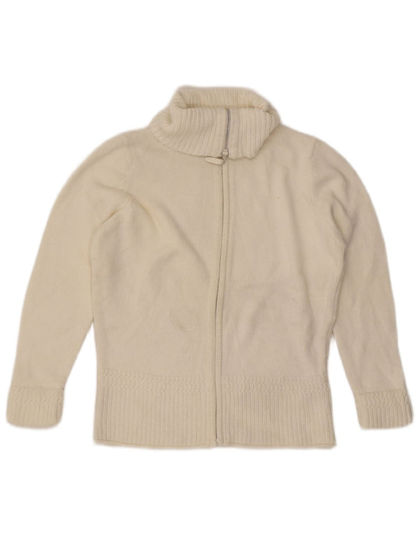 Marks & Spencer Damen-Cardigan mit durchgehendem Reißverschluss, UK 16, Größe L, weiße Baumwolle