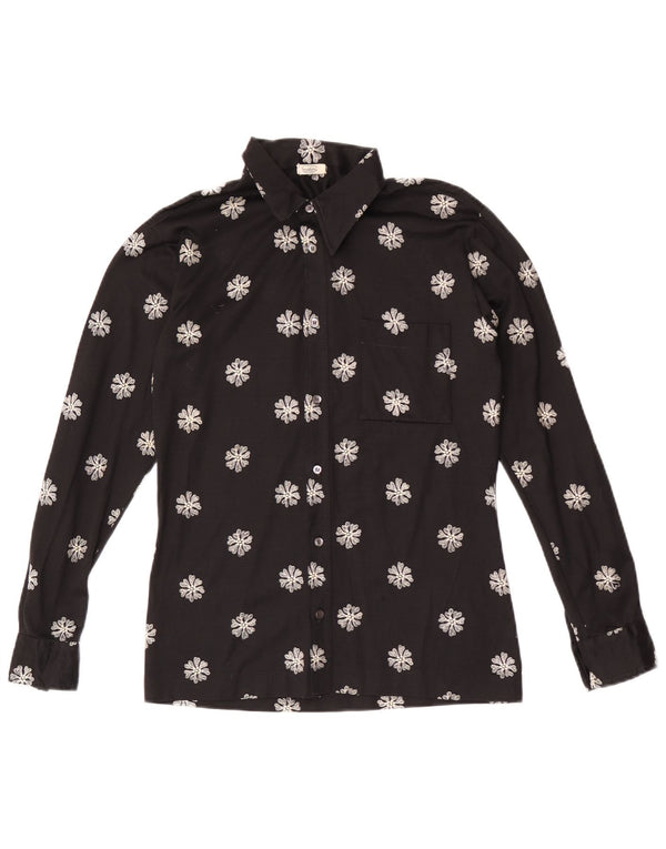 Vintage Damen Shirt UK 14 Medium Schwarz geblümt