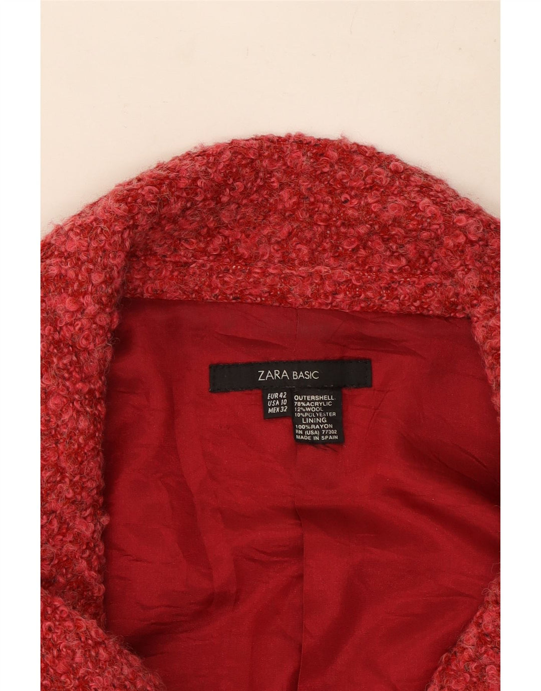 ZARA Damen-Blazer mit 2 Knöpfen, EU 42, großes rot geflecktes Acryl