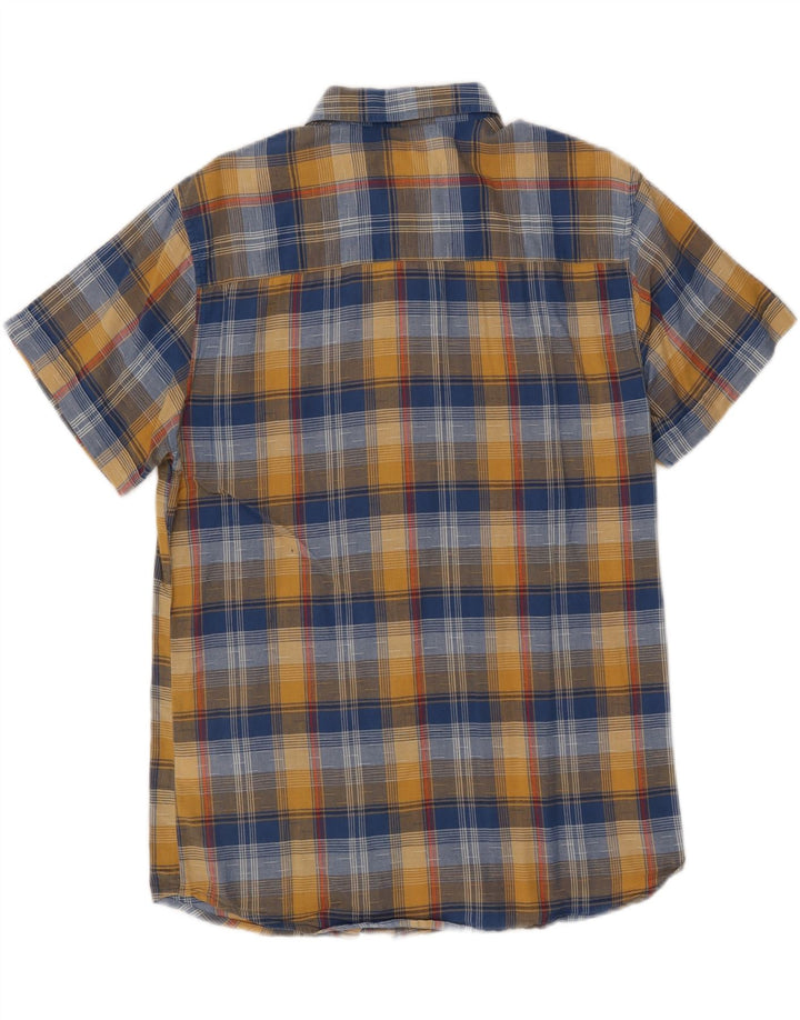 Wrangler Herren-Kurzarm-Slim-Hemd, groß, blau kariert, Baumwolle