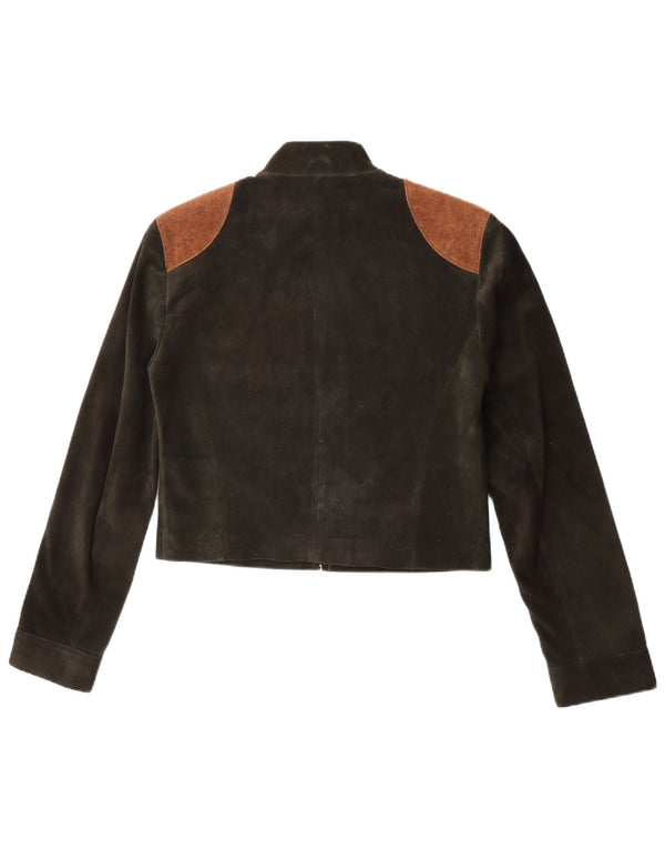 Vintage Damen Crop Bomberjacke UK 12 Mittelgrüner Farbblock