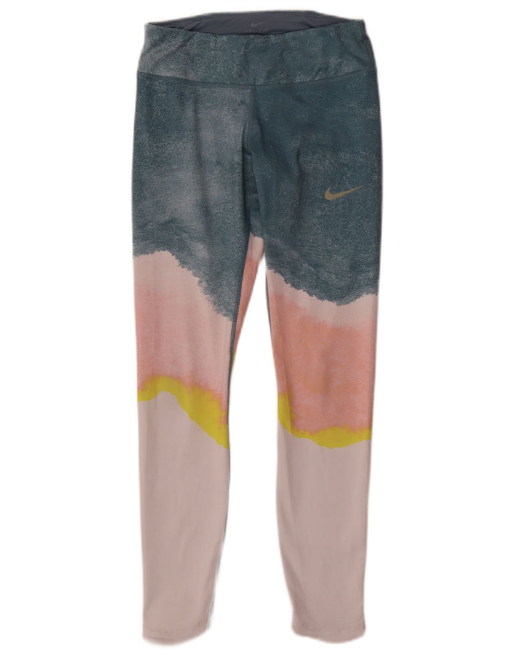 Nike Damen Dri Fit Leggings UK 6 XS Mehrfarbiges Colourblock-Polyester