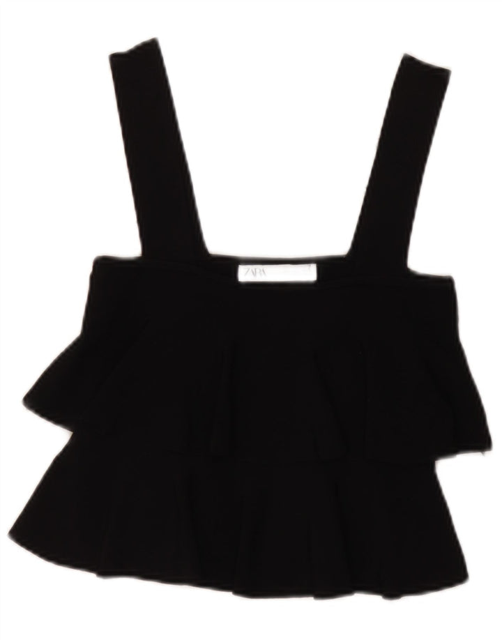 Zara Damen Ärmelloses Crop Top UK 14 Large Schwarz