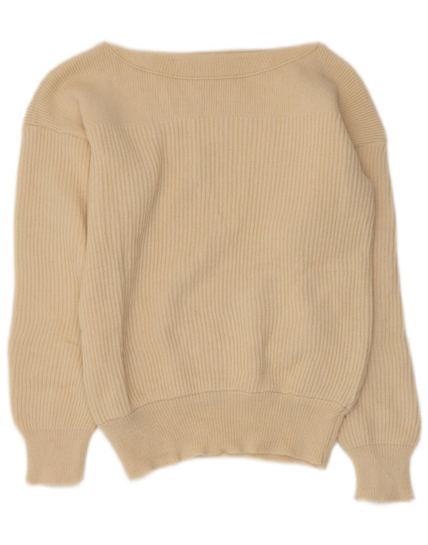 Vintage Damen Crop Boat Neck Pullover Pullover IT 44 Medium Off White Acryl