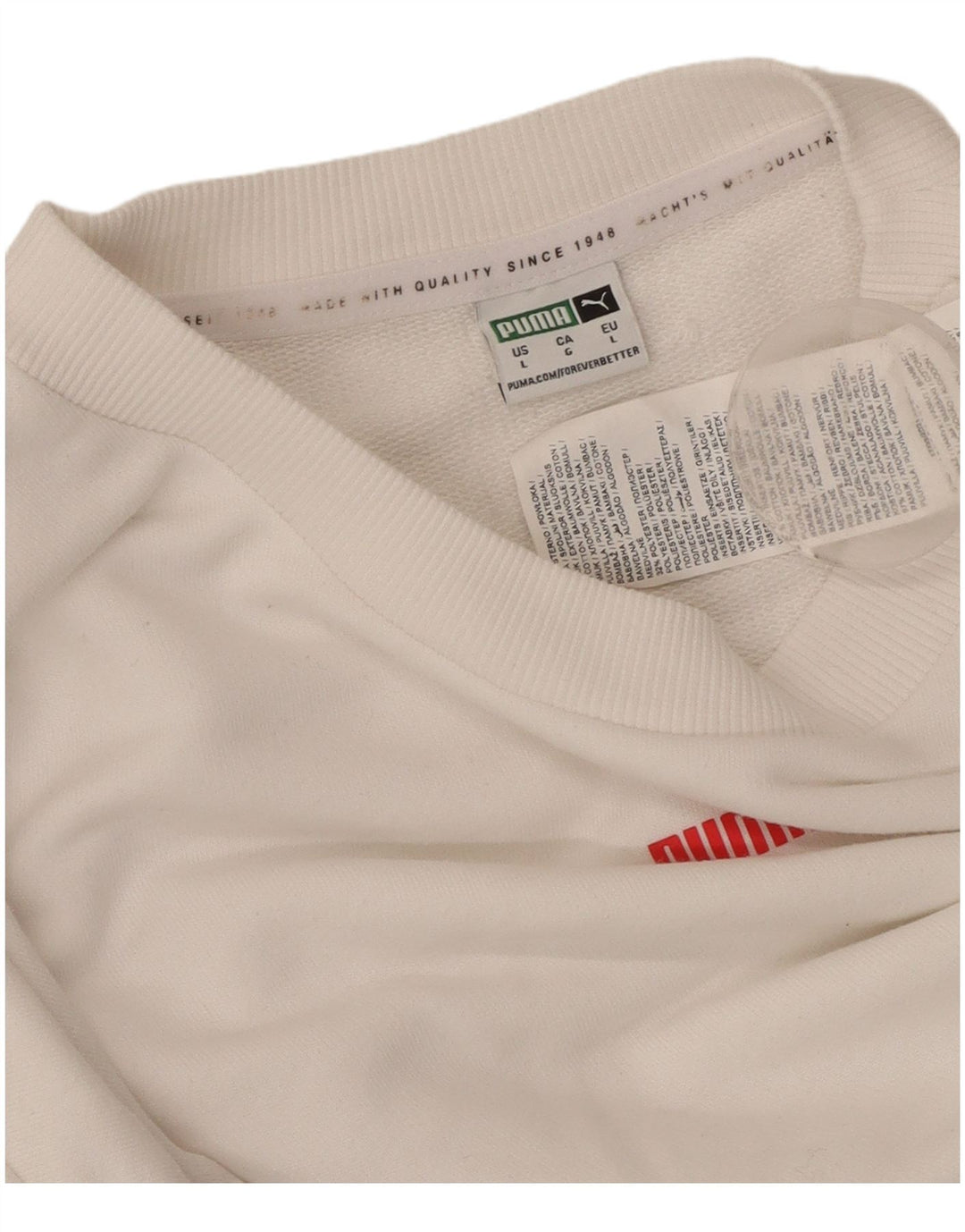 PUMA Damen Crop Sweatshirt Pullover UK 16 Große weiße Camouflage-Baumwolle