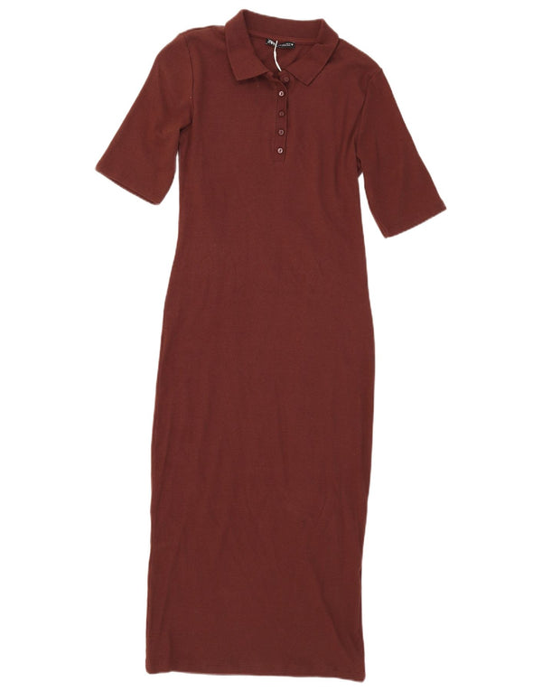 Zara Damen Maxi-Polokleid UK 14 Große braune Baumwolle