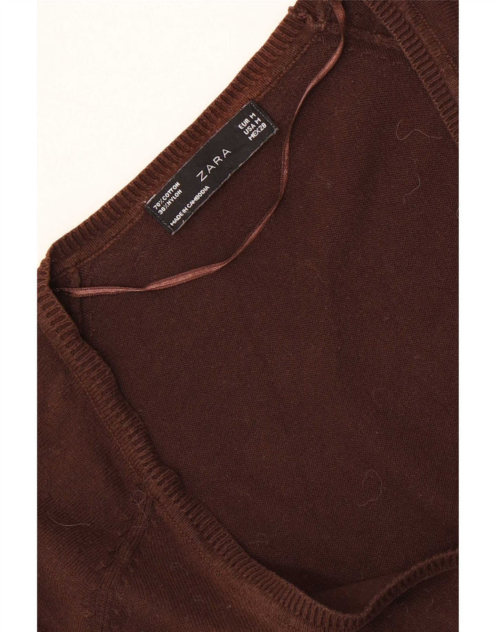Zara Damen-Cardigan-Pullover UK 12 Mittelbraune Baumwolle