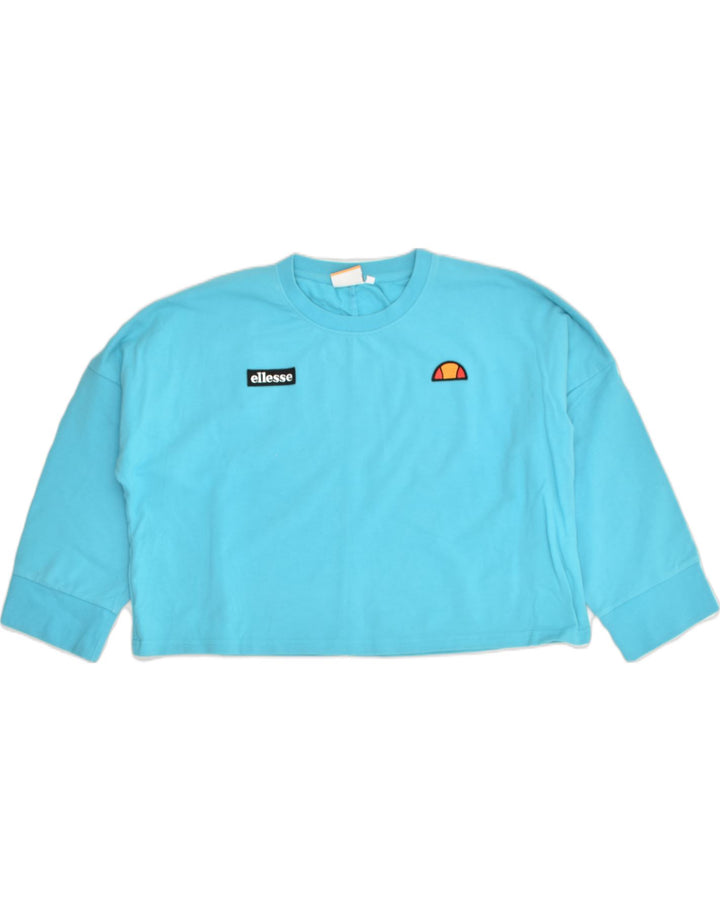 ELLESSE Womens 3/4 Sleeve Crop Top  UK 14 Medium Blue Cotton | Vintage Ellesse | Thrift | Second-Hand Ellesse | Used Clothing | Messina Hembry 